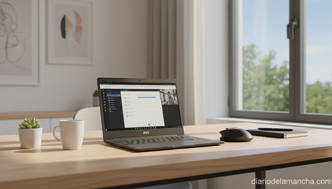 Chromebook Acer abierto en escritorio de oficina en casa