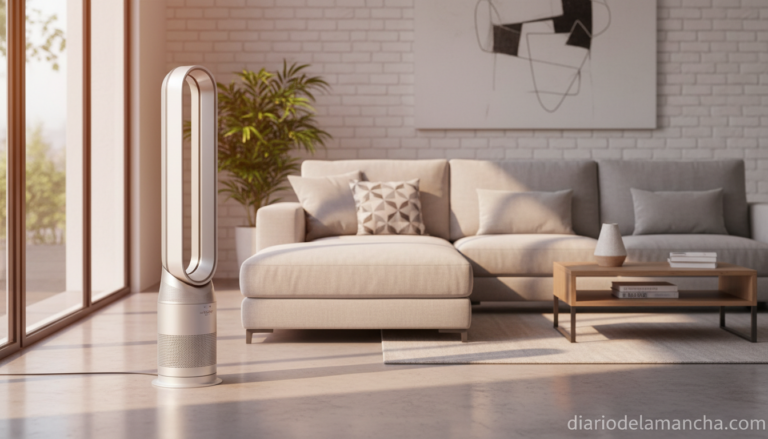 Ventilador Dyson Cool AM07 sin aspas en salón moderno