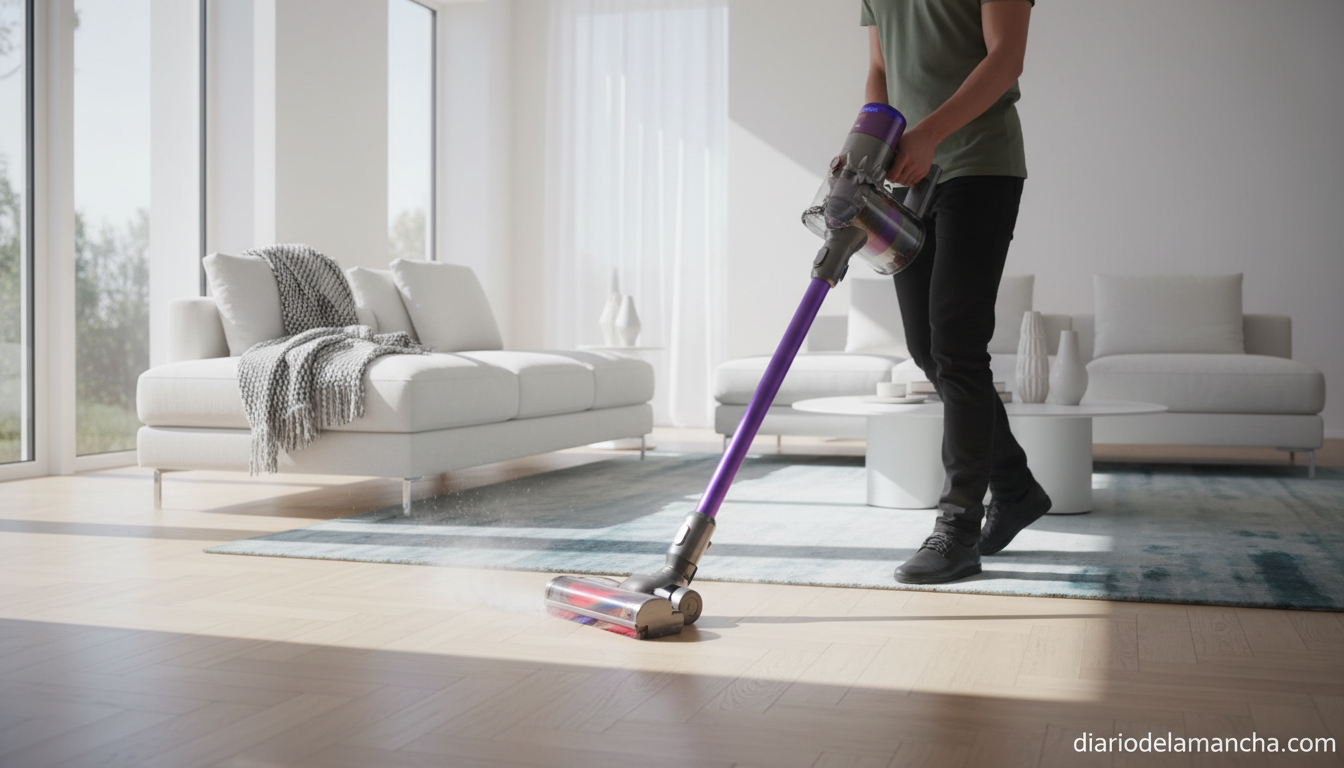 Dyson V11 Fluffy aspiradora sin cable en uso en salón moderno