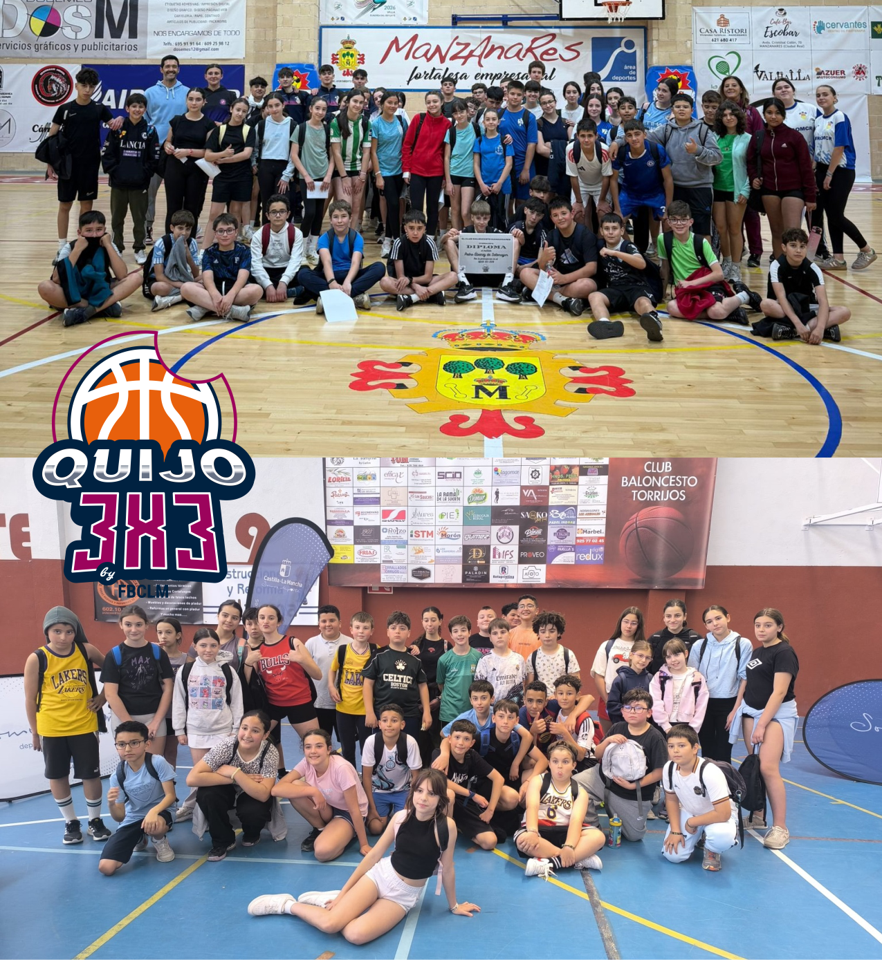Escolares participando en las fases locales del proyecto Quijo 3x3 de baloncesto en Castilla-La Mancha
