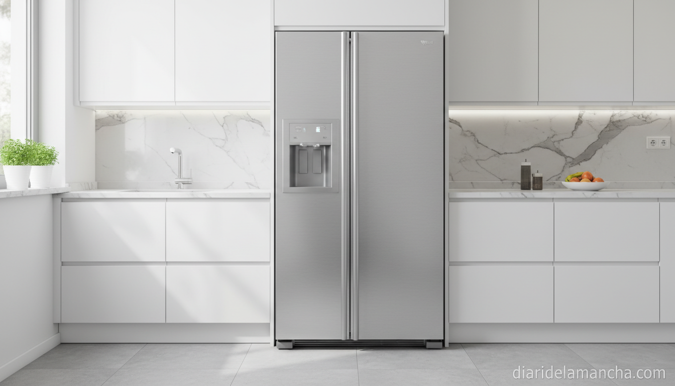 Frigorífico moderno eficiente en cocina contemporánea