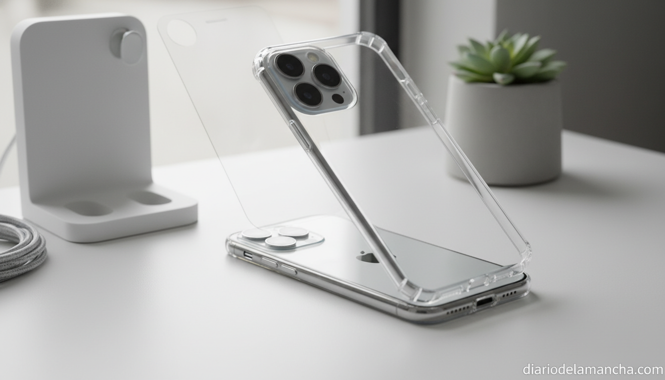 Funda transparente con protector de pantalla para iPhone 16