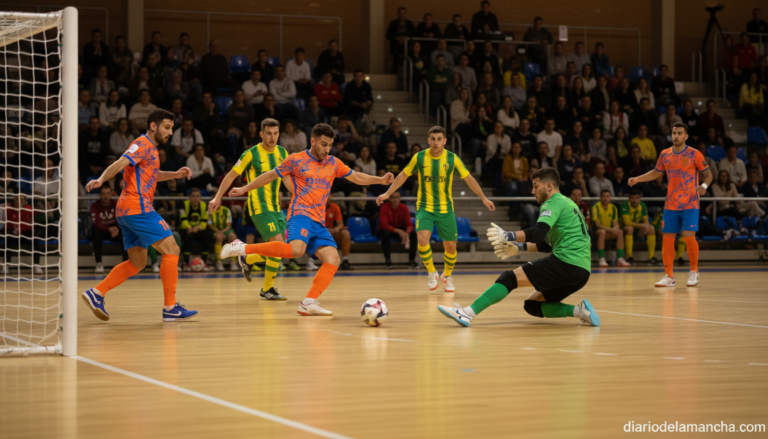 Jugadores disputando un partido de fútbol sala en pabellón cubierto