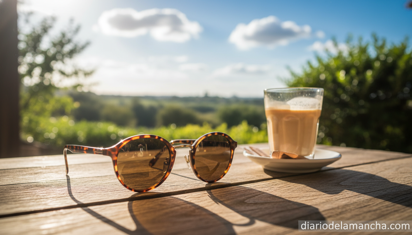 Gafas de sol con protección UV400 en terraza soleada