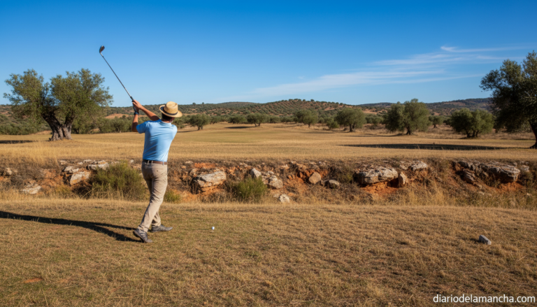 Golfista jugando en un campo rústico de Castilla-La Mancha durante el III Campeonato regional