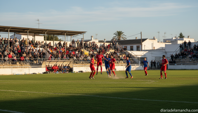 Partido de fútbol en estadio español, jornada de Tercera RFEF