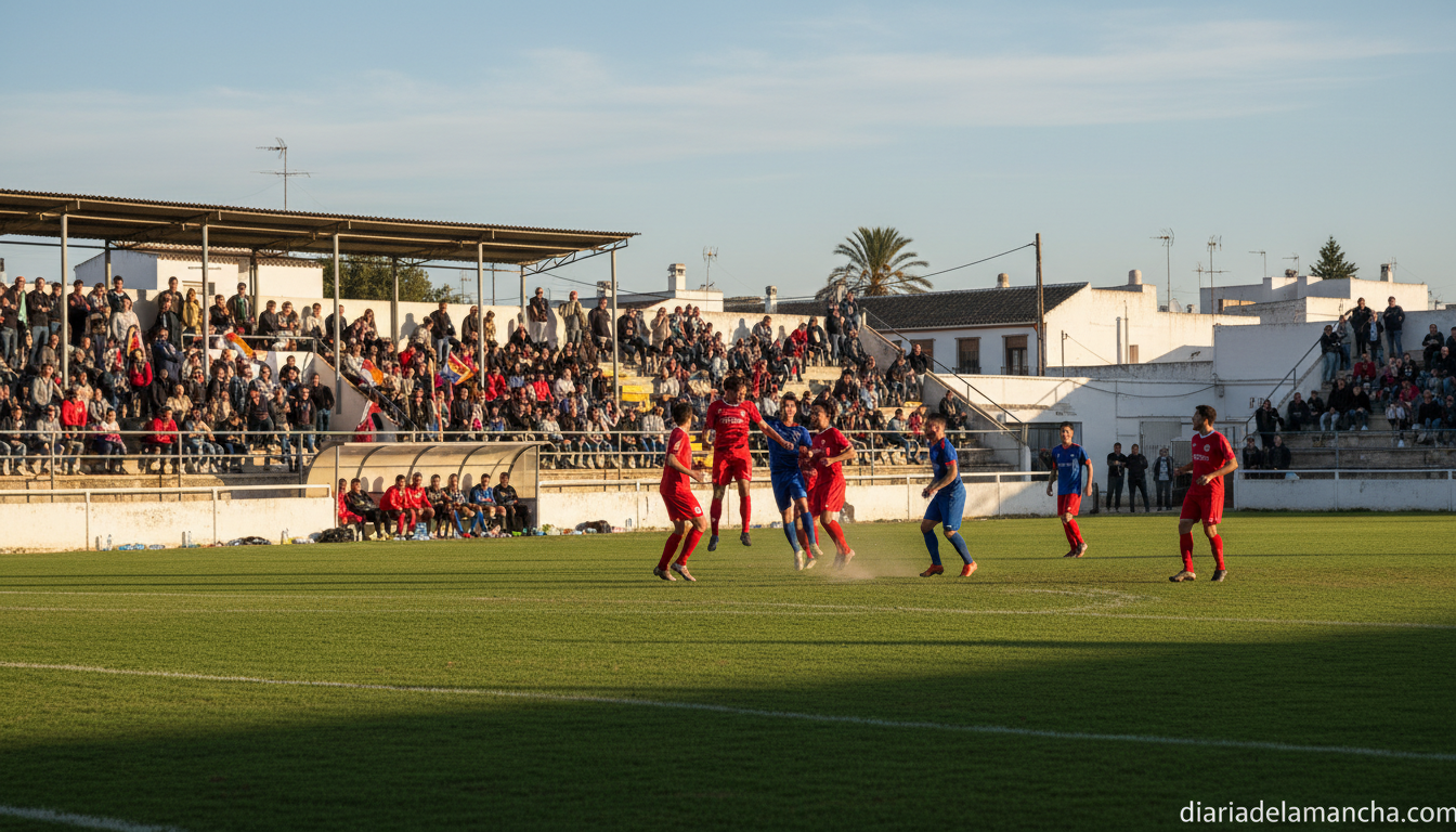 Partido de fútbol en estadio español, jornada de Tercera RFEF