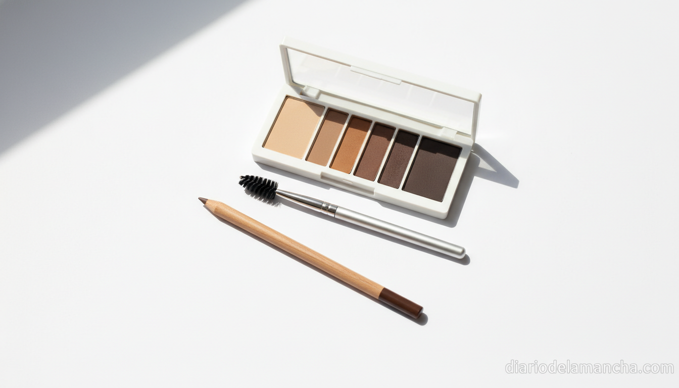 El lápiz de cejas favorito en Amazon: calidad a menos de 10 euros 1 Lápiz de cejas y productos de maquillaje en superficie blanca