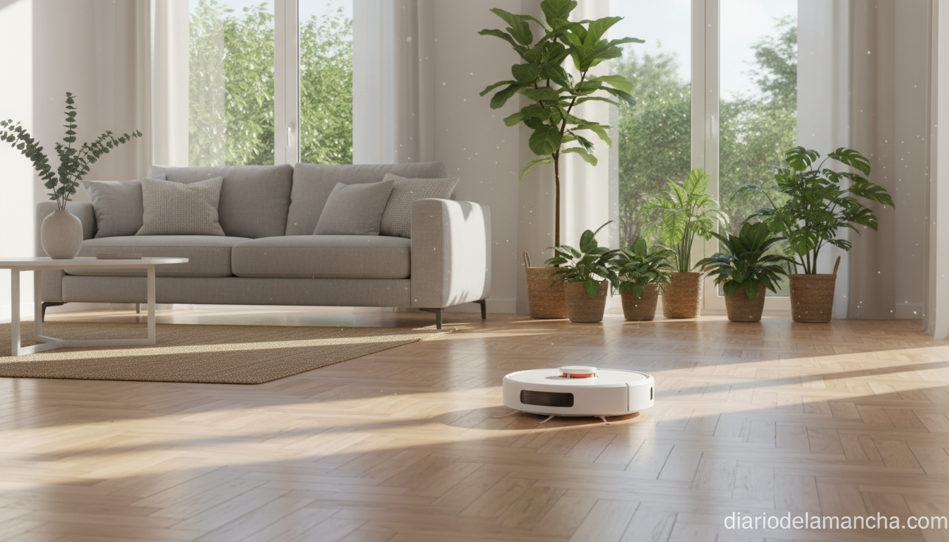 Robot aspirador Lefant M310 Ultra fregando el suelo del salón en silencio