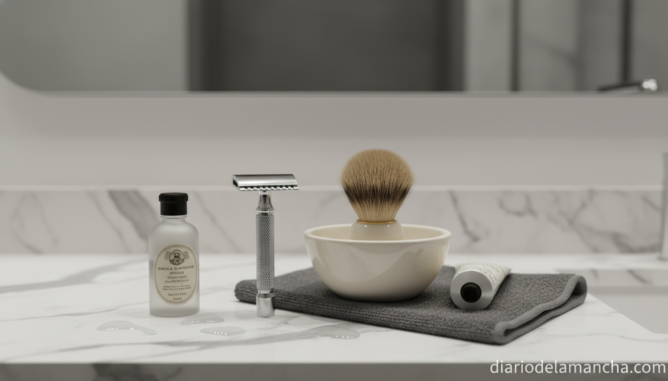 Analizamos las maquinillas de afeitar manuales más destacadas para hombres 1 Maquinilla de afeitar manual y accesorios de afeitado en baño