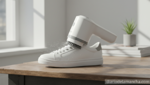 Limpiador eléctrico Philips limpiando zapatillas blancas