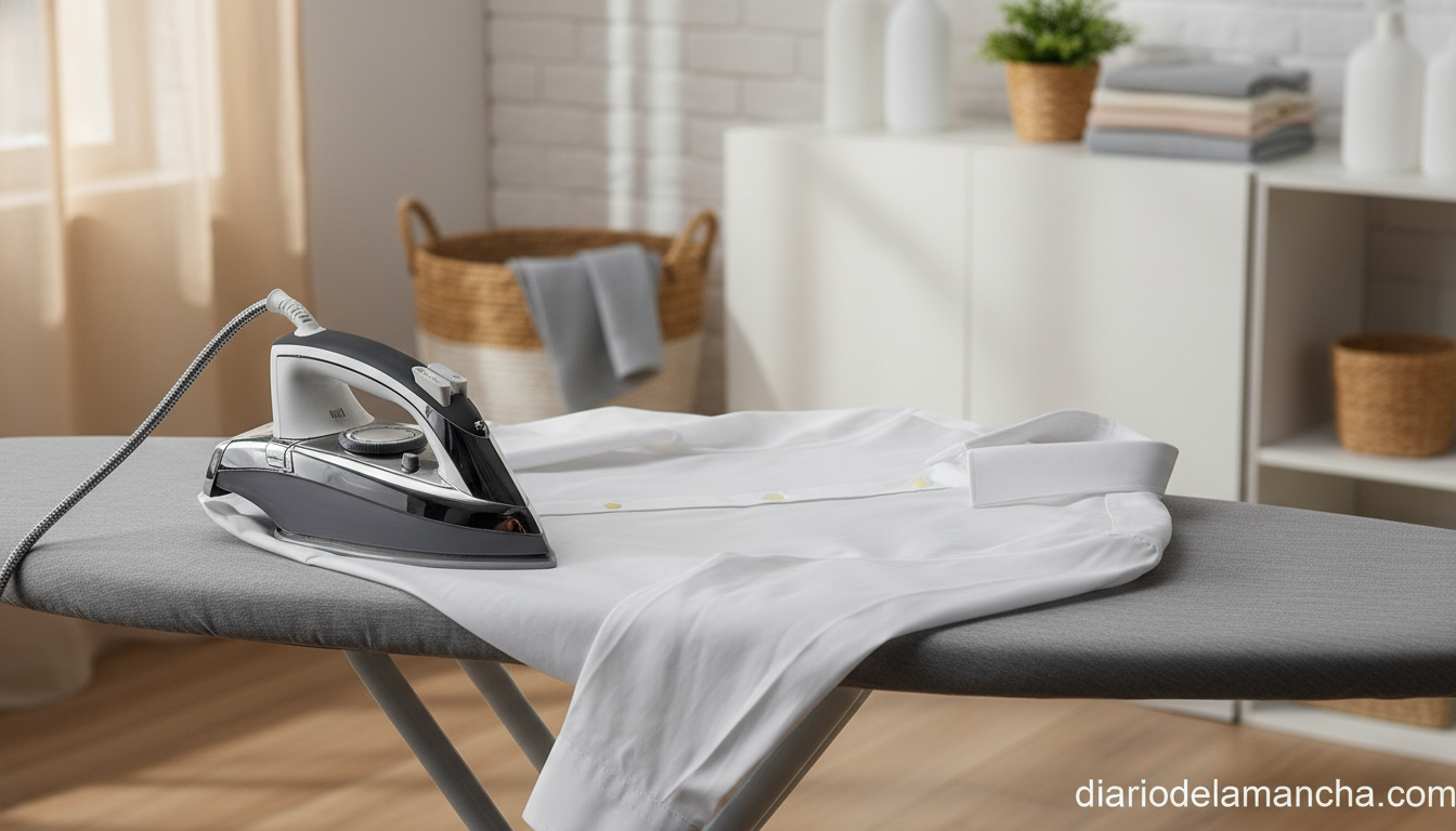 Plancha de vapor AEG Delicate 6000 planchando ropa en casa