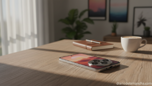 Realme 16 Pro+ smartphone en entorno de oficina en casa