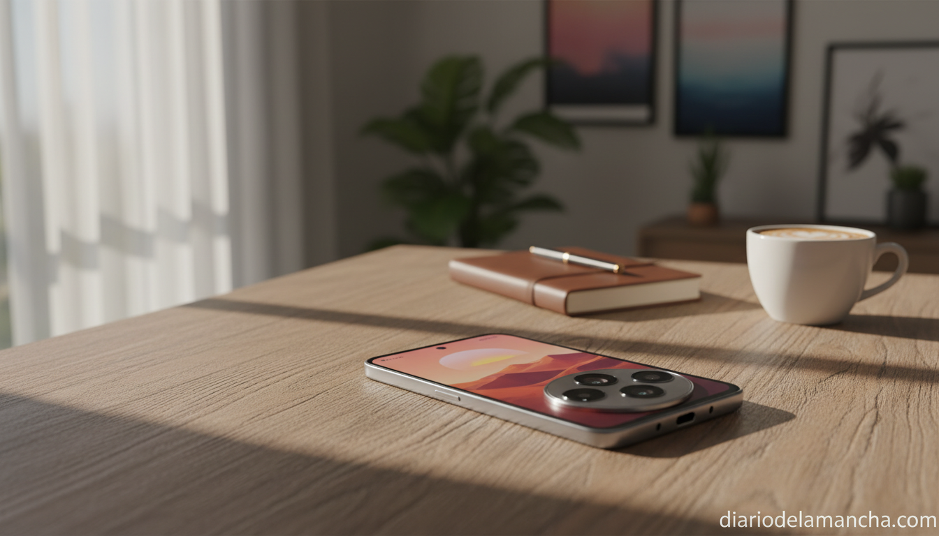 Realme 16 Pro+ smartphone en entorno de oficina en casa