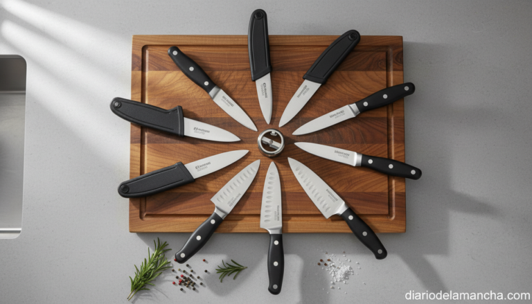 Set de cuchillos de acero inoxidable con fundas y afilador