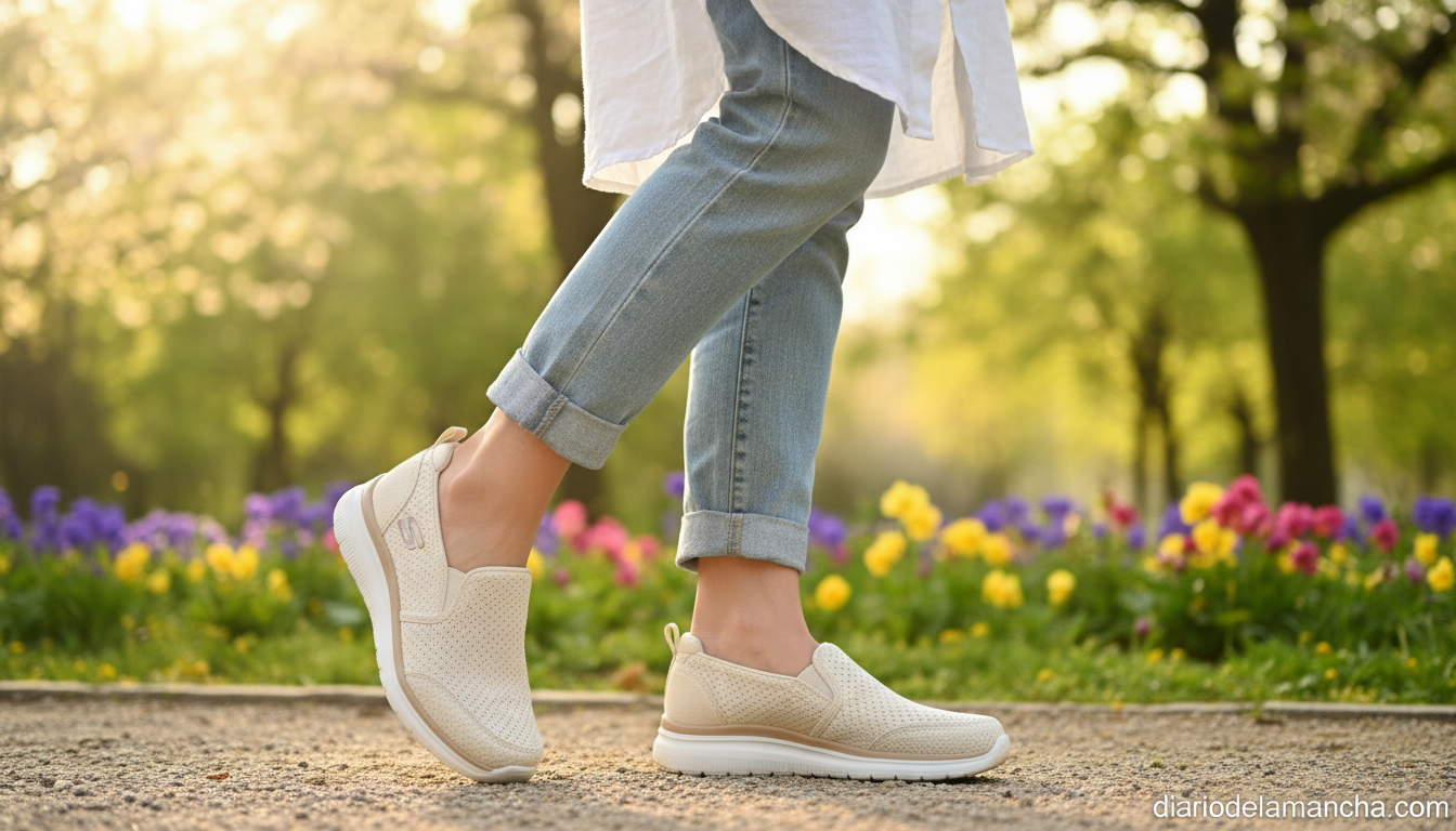 Skechers desde 29 euros en Amazon: aprovecha la Fiesta de Ofertas de Primavera con modelos para todos 1 Zapatillas Skechers para mujer en paseo primaveral por el parque