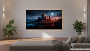Smart TV LG OLED en salon moderno con cine en casa