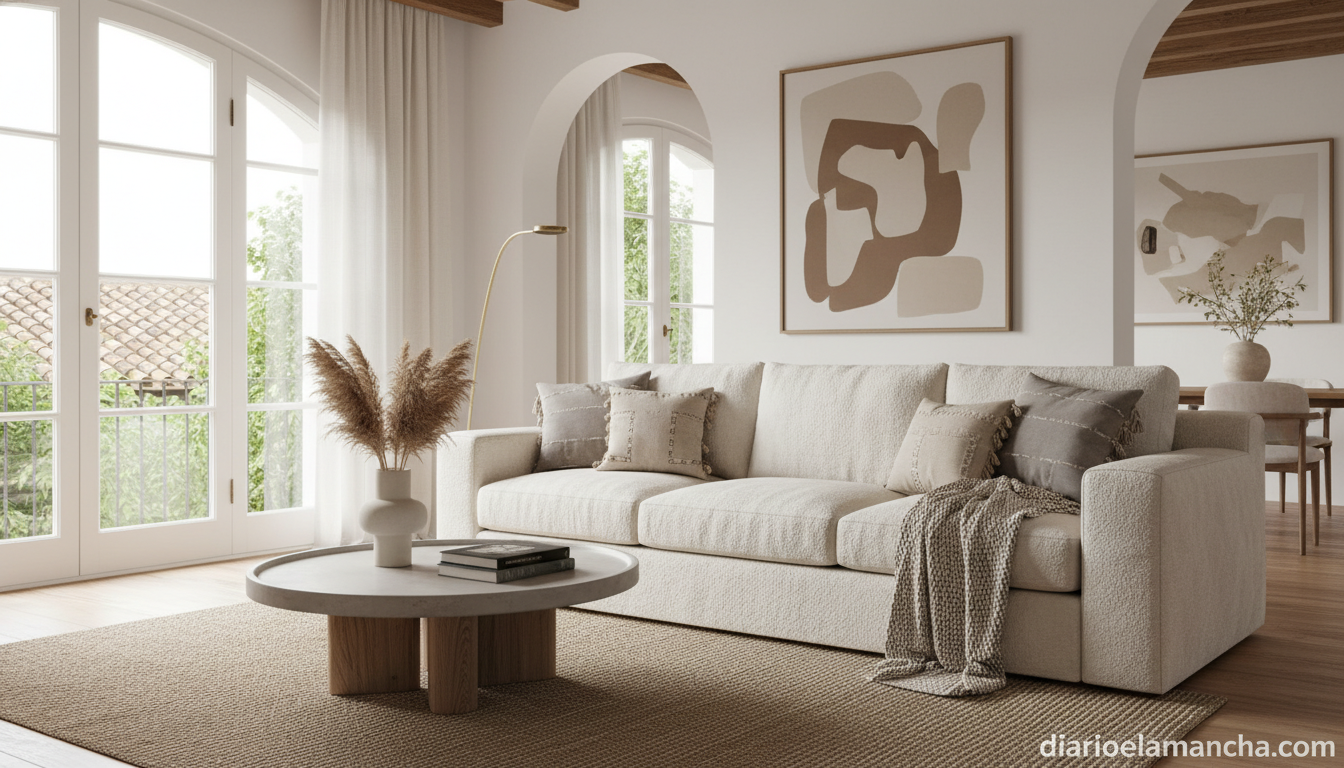 Sofá moderno en salón decorado con estilo contemporáneo