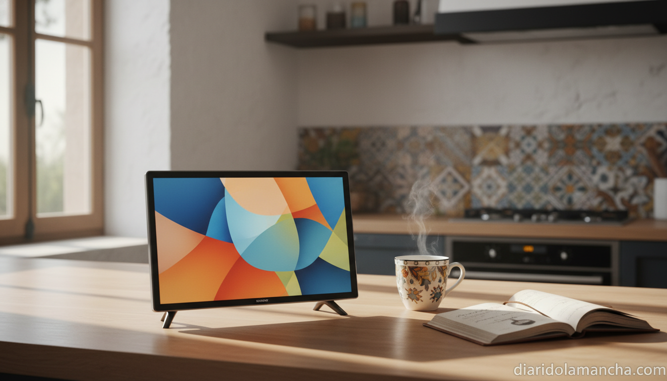 Descubriendo los televisores portátiles más destacados para disfrutar en casa, viajes y trabajo 1 Televisor portátil pequeño en una cocina moderna