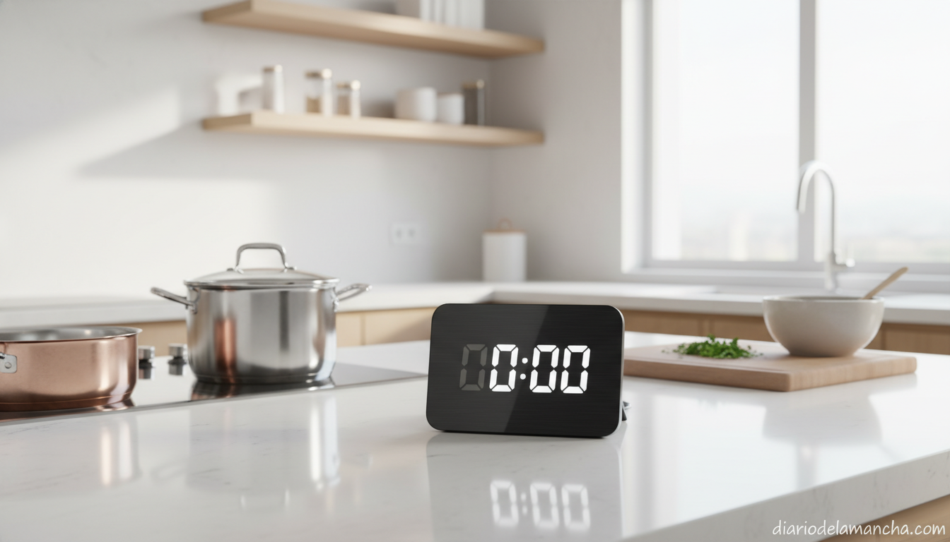 Temporizador de cocina digital en encimera de cocina moderna