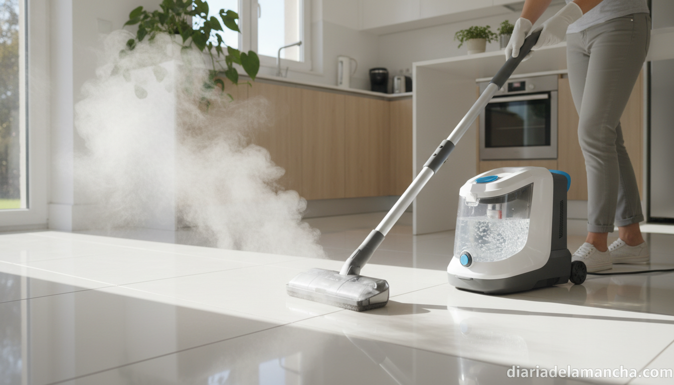 Las 12 vaporetas top para la limpieza del hogar en 2026: Tu guía definitiva de compra 1 Vaporeta limpiando suelos con vapor sin productos químicos