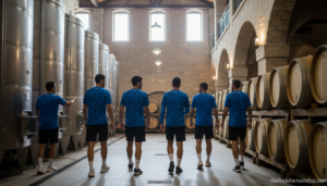Jugadores del Viña Albali Valdepeñas visitando una bodega manchega