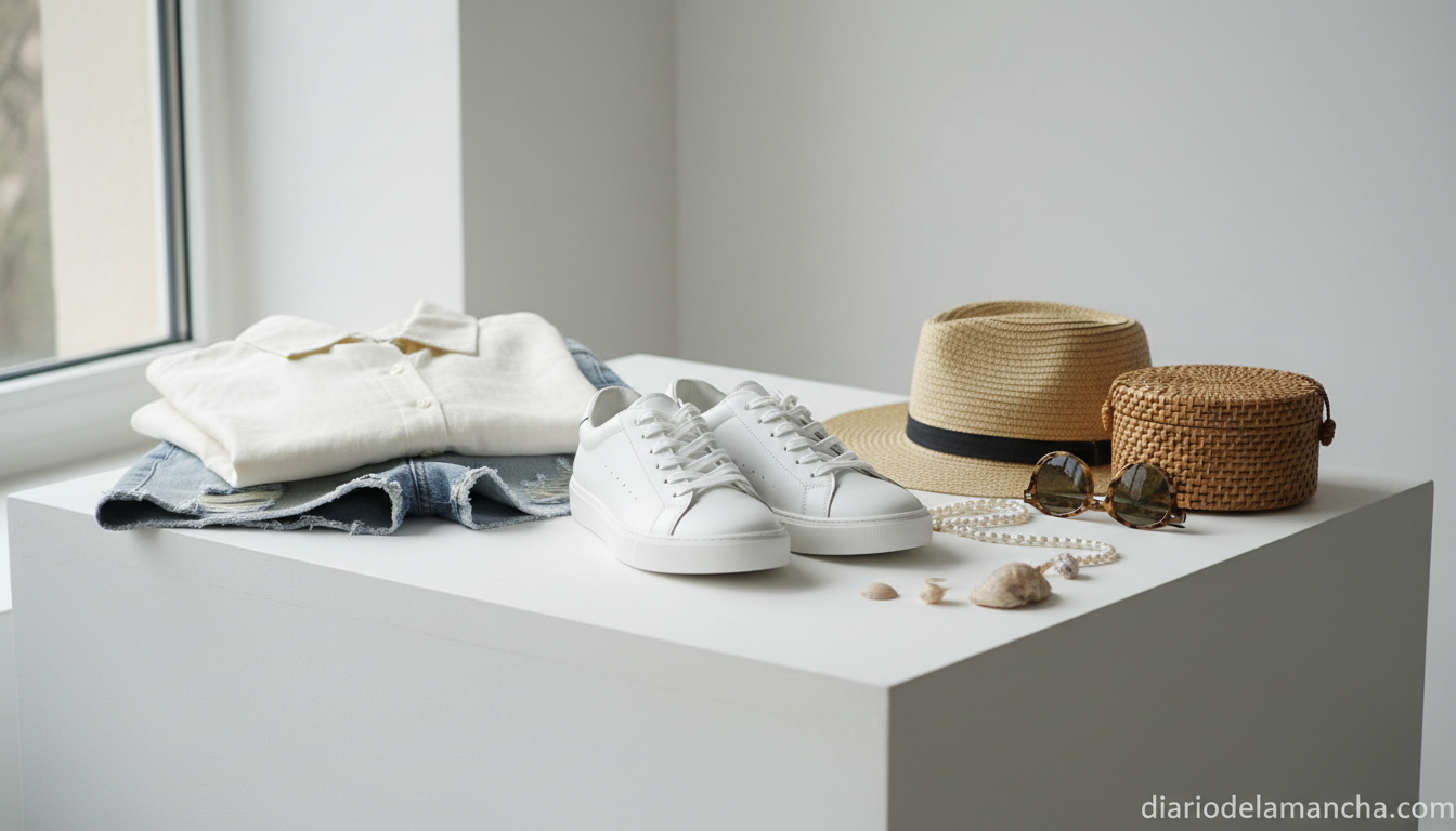 Zapatillas blancas clásicas en escenario de moda casual