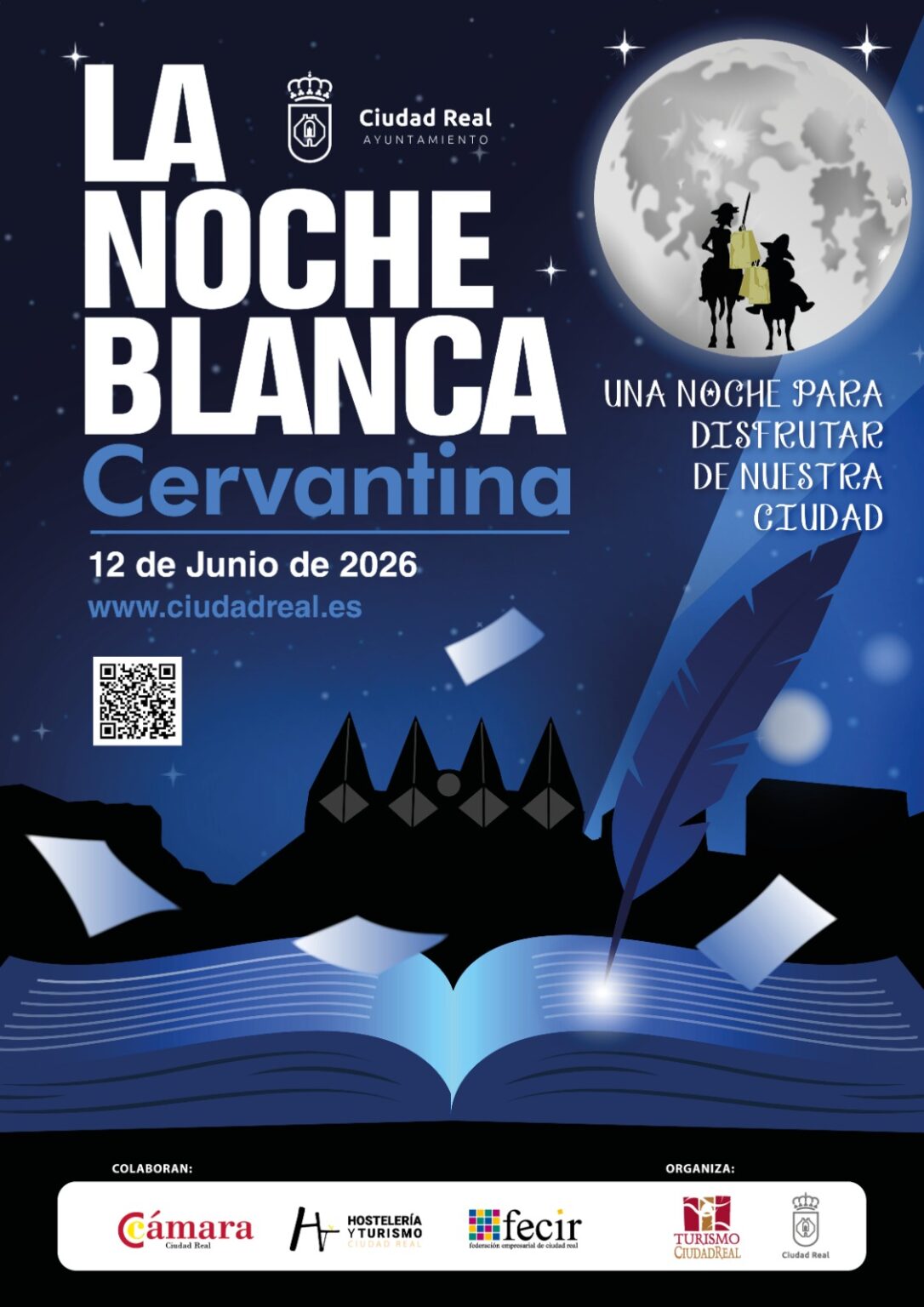 Cartel oficial de la 12ª Noche Blanca Cervantina de Ciudad Real 2026