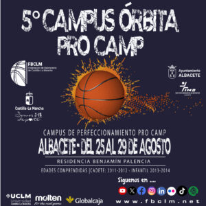 Jóvenes jugadores de baloncesto durante un campus de verano en pabellión deportivo