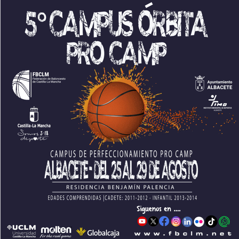 Jóvenes jugadores de baloncesto durante un campus de verano en pabellión deportivo