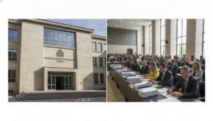 Delegación provincial de educación en Cuenca, Castilla-La Mancha. Edificio administrativo público con fachada instituciona...