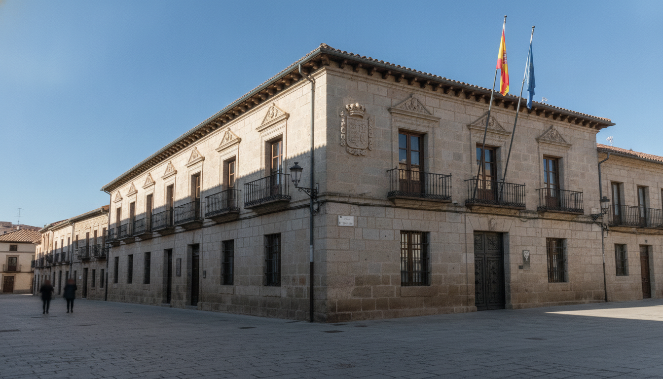 Edificio administrativo de delegación provincial de educación en ciudad castellana, arquitectura institucional española, c...