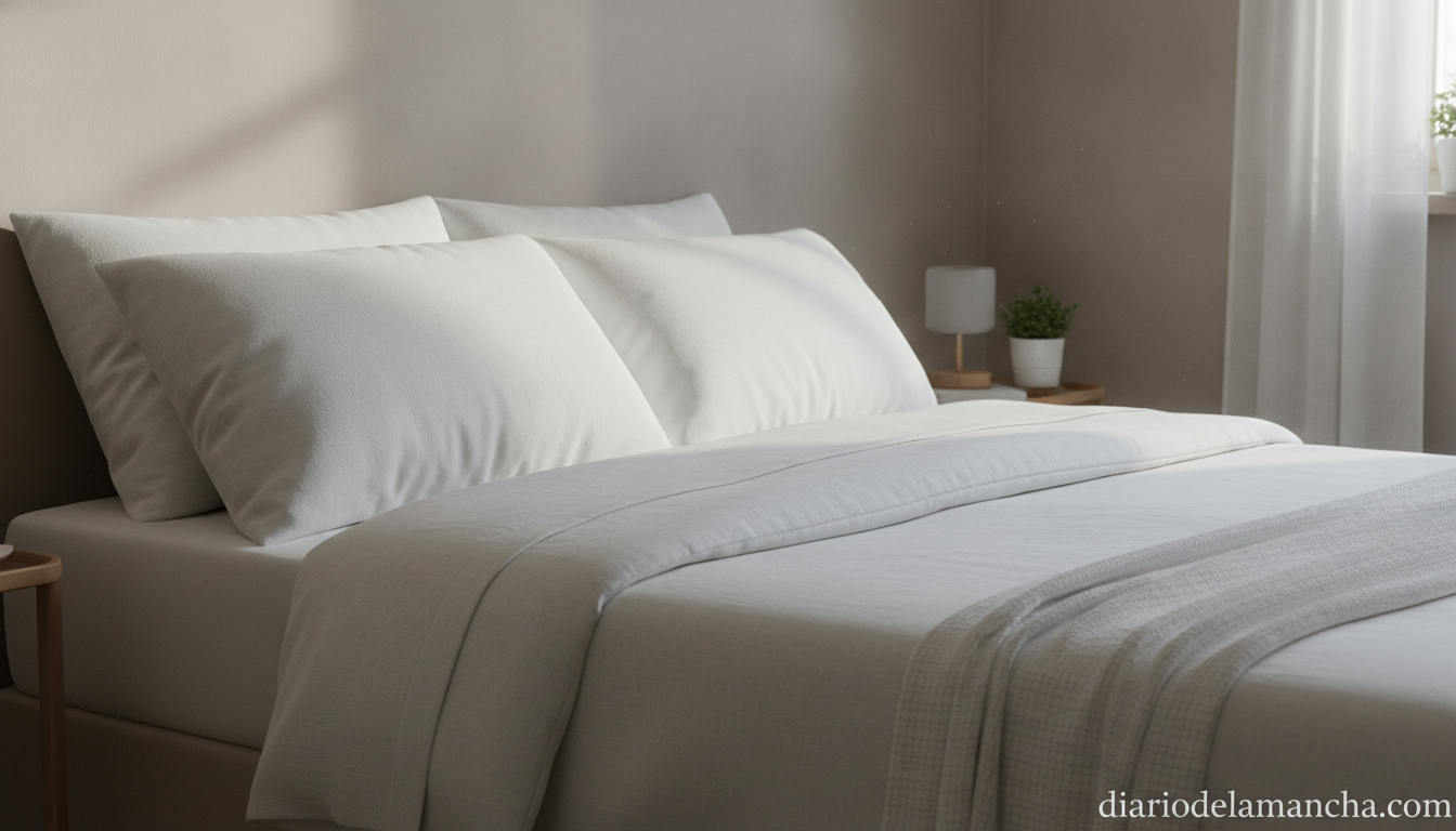 Dos almohadas viscoelásticas por 41,99 €: el cambio sencillo que puede mejorar el descanso 1 Pack de dos almohadas viscoelásticas Pikolin Home en dormitorio moderno con ropa de cama blanca