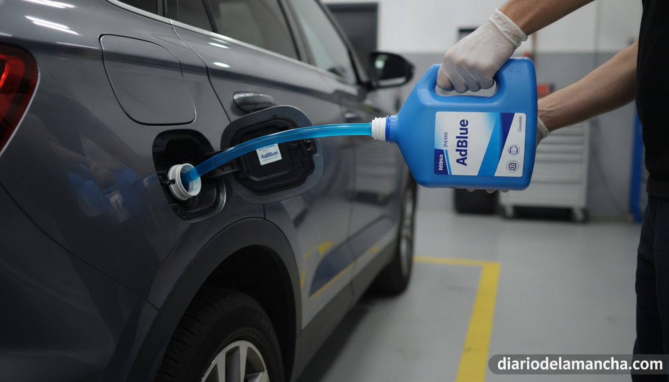 Aplicación de tratamiento anticristalizante AdBlue en depósito de coche diésel