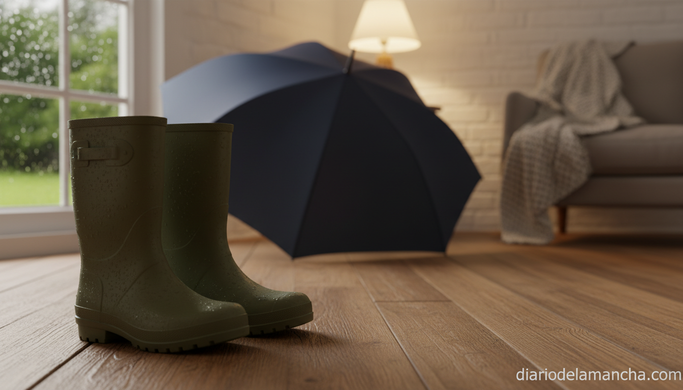 Botas de agua de goma impermeables para hombre en entrada de casa