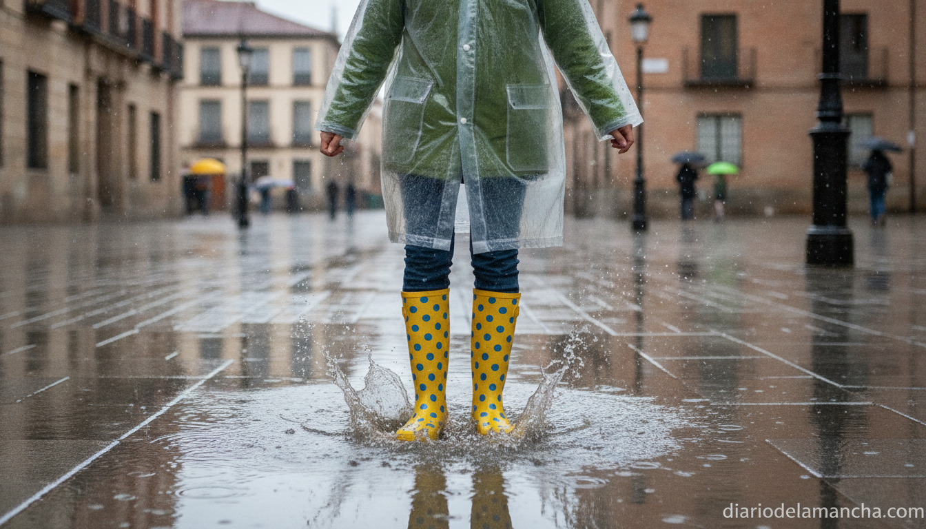 Botas de agua impermeables en día lluvioso