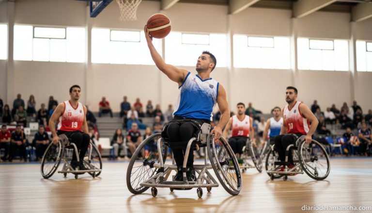 Jugador de baloncesto en silla de ruedas durante un partido de Primera División