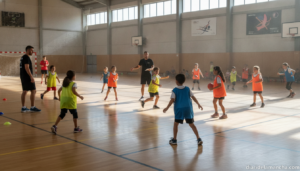 Niños practicando balonmano en el campus deportivo de Pozuelo de Calatrava