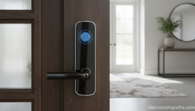 Cerradura inteligente electrónica con lector de huella digital en puerta
