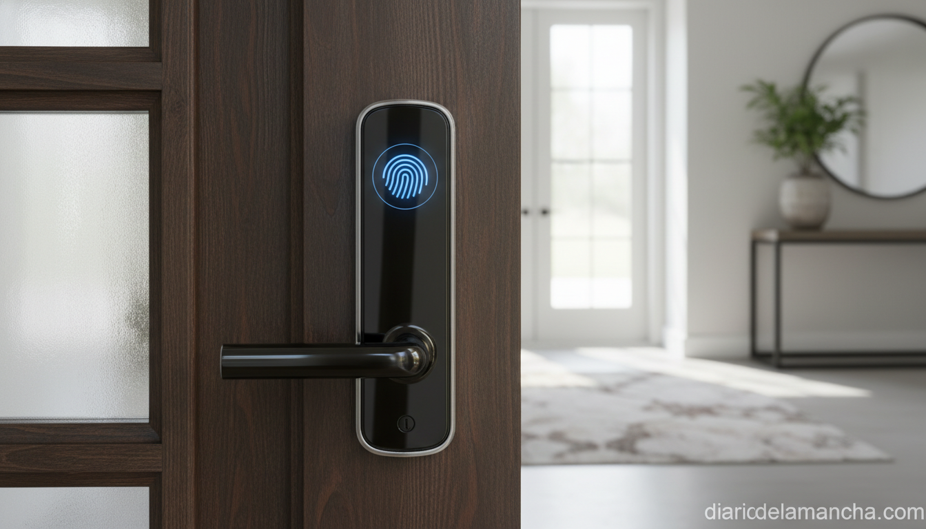 Cerradura inteligente electrónica con lector de huella digital en puerta