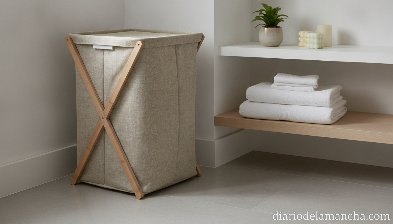 Cesto ropa sucia doble compartimento bambú organizado dormitorio