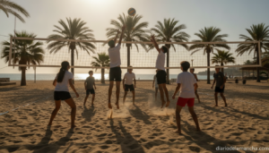 Jugadores en pista de vóley playa durante el clínic de verano