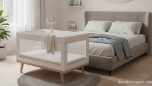 Cuna 3 en 1 para bebé blanca junto a cama en habitación de niños