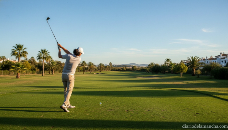 Golfista jugando en un campo de golf durante un campeonato nacional