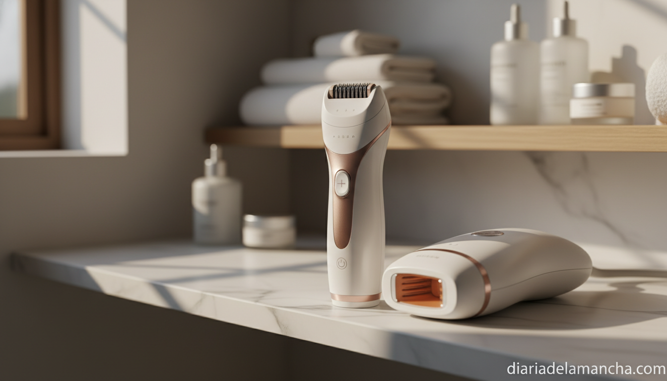 Depiladora eléctrica para piel sensible en baño moderno 2026