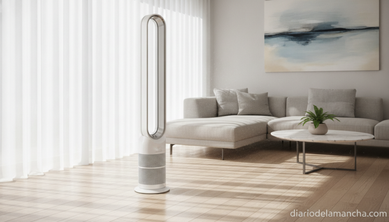 Ventilador de torre Dyson Cool AM07 en salón moderno