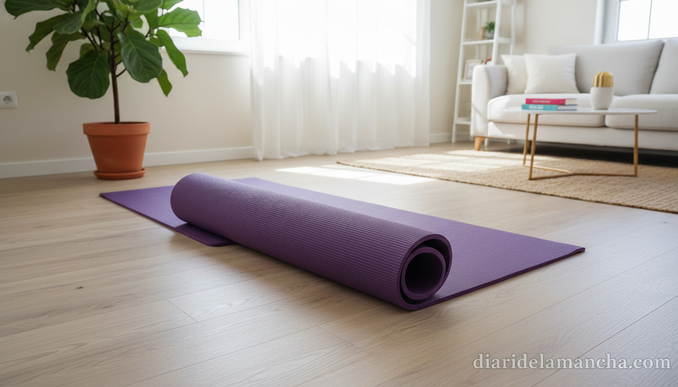 Las 10 esterillas de pilates más destacadas para adquirir en 2026, guía comparativa 1 Esterilla de pilates sobre suelo de madera en salón luminoso