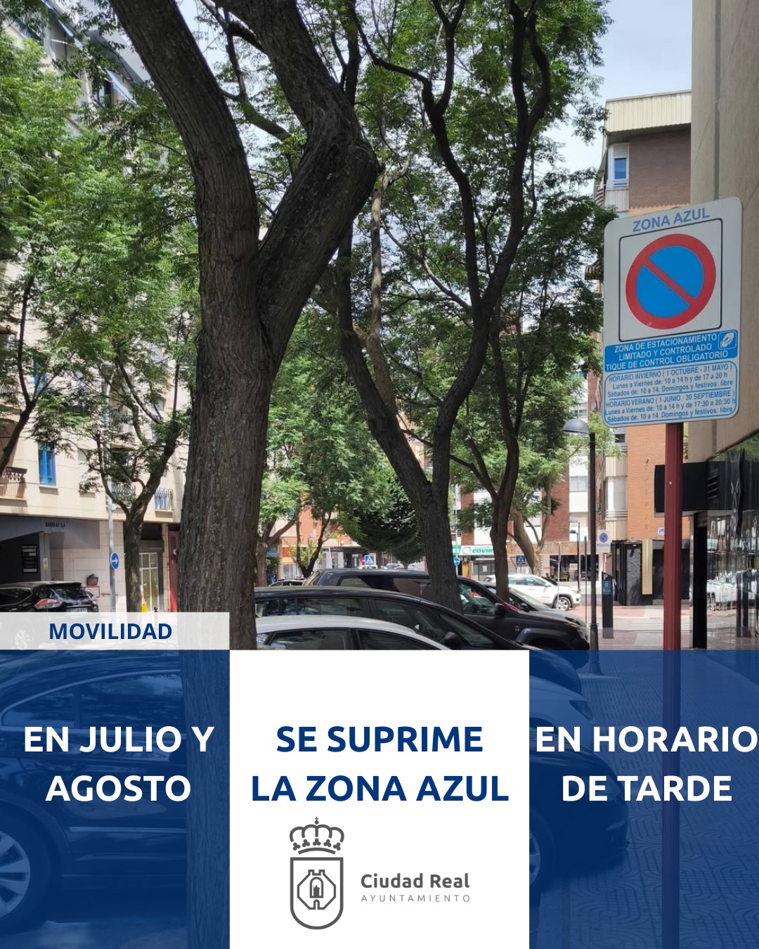 Zona azul de aparcamiento regulado en el centro de Ciudad Real