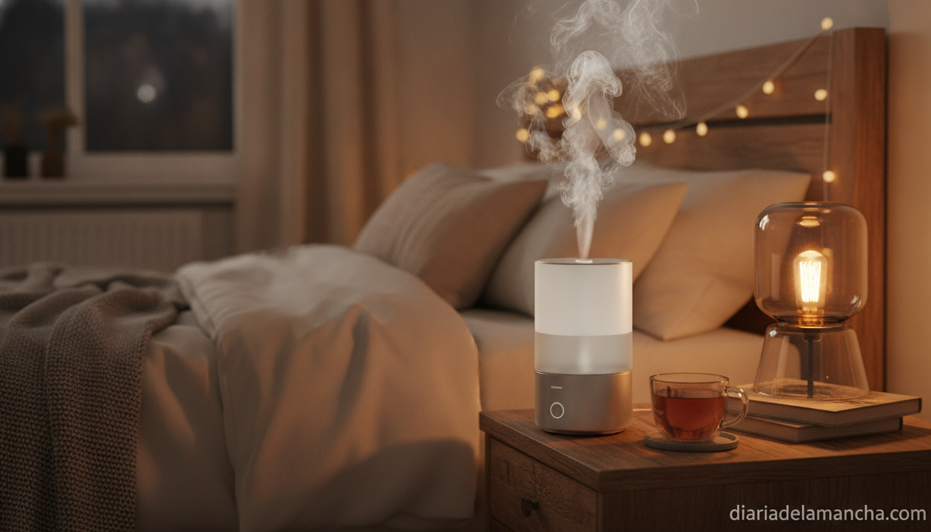 Humidificador de vapor frío Dreo en dormitorio para mejorar el ambiente