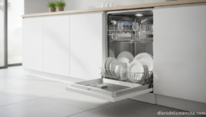 Lavavajillas AEG Serie 7000 con copas limpias en cocina moderna